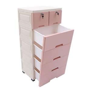 TOOL1SHOoo Cabinet Dresser Furniture Storage Drawer Chest Organizer Closet Plastic Drawers Clothes Organizer Tower Cabinet Bedroom Chest of Organizer 6 Drawers 4 Wheels (Pink)