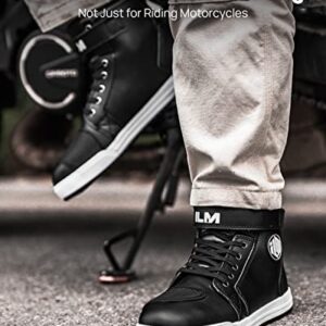 ILM Motorcycle Shoes for Men Black Waterproof Street Riding Protective Gear Breathable Powersport Anti-Slip Footwear with Ankle Support, Shift pad (Black,10.5)