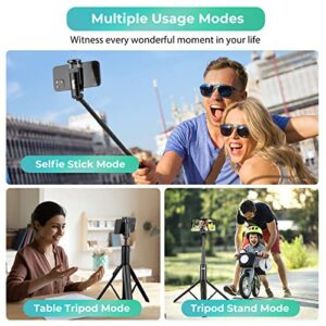 Torjim 60” Phone Tripod & Selfie Stick, All in One Extendable Cell Phone Tripod with Remote Shutter for Live Streaming/Video Recording/Photo, Upgraded iPhone Tripod Stand Compatible with iOS/Android