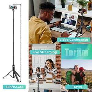 Torjim 60” Phone Tripod & Selfie Stick, All in One Extendable Cell Phone Tripod with Remote Shutter for Live Streaming/Video Recording/Photo, Upgraded iPhone Tripod Stand Compatible with iOS/Android