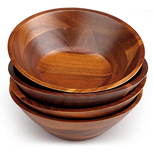 HOMEXCEL Acacia Wooden Salad Bowls Set of 4 Pieces,7” Salad Bowl,Light and Durable Serving Bowl for Containing Salads,Fruit, Soups, Cereal and More