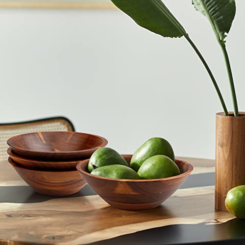 HOMEXCEL Acacia Wooden Salad Bowls Set of 4 Pieces,7” Salad Bowl,Light and Durable Serving Bowl for Containing Salads,Fruit, Soups, Cereal and More