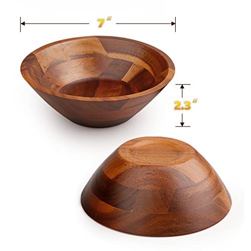 HOMEXCEL Acacia Wooden Salad Bowls Set of 4 Pieces,7” Salad Bowl,Light and Durable Serving Bowl for Containing Salads,Fruit, Soups, Cereal and More