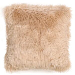 seemehappy 18" x 18" khaki fluffy throw pillow cover with insert included faux fur throw pillows decorative fuzzy pillows furry pillows cushions for chair couch bedroom