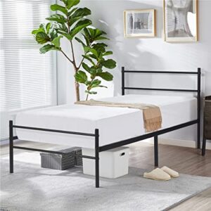 FurnitureR Bed Frame No Box Spring Needed Twin Size Bed Frames for Teens/Adults, Modern Simple Style Platform Mattress Foundation Upgraded Metal Bed with Storage/Headboard/Footbaord, Black