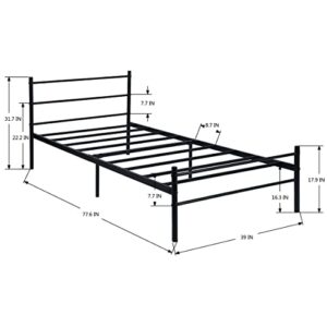 FurnitureR Bed Frame No Box Spring Needed Twin Size Bed Frames for Teens/Adults, Modern Simple Style Platform Mattress Foundation Upgraded Metal Bed with Storage/Headboard/Footbaord, Black