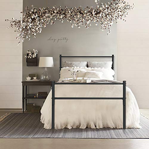 FurnitureR Bed Frame No Box Spring Needed Twin Size Bed Frames for Teens/Adults, Modern Simple Style Platform Mattress Foundation Upgraded Metal Bed with Storage/Headboard/Footbaord, Black