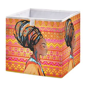 women wearing colorful headscarves storage bins cubes storage baskets fabric foldable collapsible decorative storage bag with handles for shelf closet bedroom home gift 11" x 11" x 11"