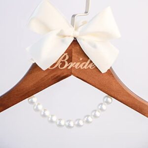 Kemozaka Bride to Be Wedding Dress Hanger, Bridal Hanger, Wedding Gift, Brown Wooden Hanger with Pearls and Bow for Brides Gowns, Bridal Party Shower Gift. Mrs Hanger