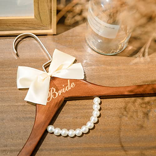 Kemozaka Bride to Be Wedding Dress Hanger, Bridal Hanger, Wedding Gift, Brown Wooden Hanger with Pearls and Bow for Brides Gowns, Bridal Party Shower Gift. Mrs Hanger
