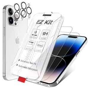 hocents. [2+2 pack] tempered glass screen protector compatible with iphone 14 pro 6.1 inch with camera lens protector [auto-alignment tool] [ez kit] [anti-scratch] [case friendly] [hd clear]