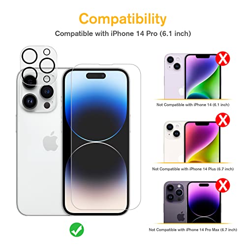 Hocents. [2+2 Pack] Tempered Glass Screen Protector Compatible with iPhone 14 Pro 6.1 inch with Camera Lens Protector [Auto-Alignment Tool] [EZ Kit] [Anti-Scratch] [Case Friendly] [HD Clear]