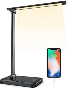 weiduoyi led desk lamp dimmable home office lamp with usb charging port reading light table desk lamps, eye-caring table lamp 45mins timer desk light for working and reading black