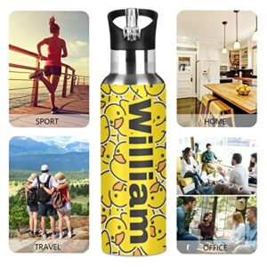 Rubber Duck Custom Insulated Water Bottle with Straw Lid Stainless Steel Personalized Vacuum Bottles with Handle for Hiking Camping 20 oz BAP-Free