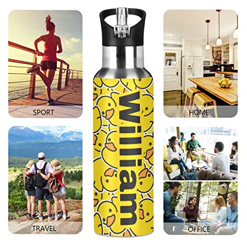 Rubber Duck Custom Insulated Water Bottle with Straw Lid Stainless Steel Personalized Vacuum Bottles with Handle for Hiking Camping 20 oz BAP-Free