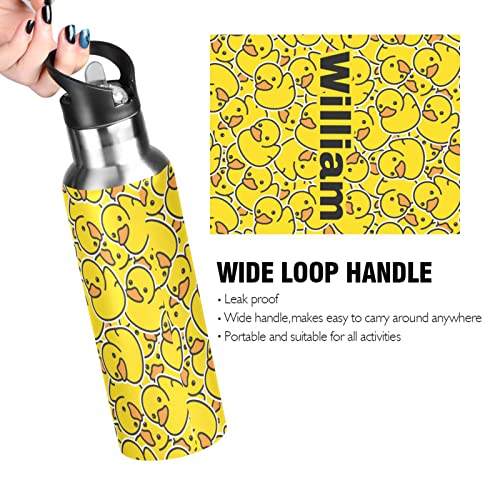 Rubber Duck Custom Insulated Water Bottle with Straw Lid Stainless Steel Personalized Vacuum Bottles with Handle for Hiking Camping 20 oz BAP-Free