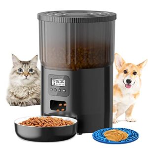 automatic cat feeder, whdpets pet dry food dispenserr for cats and dogs, timed cat feeder with desiccant bag, dual power supply, 10s voice recorder, black