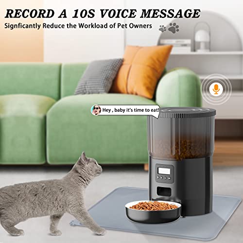 Automatic Cat Feeder, WHDPETS Pet Dry Food Dispenserr for Cats and Dogs, Timed Cat Feeder with Desiccant Bag, Dual Power Supply, 10s Voice Recorder, Black