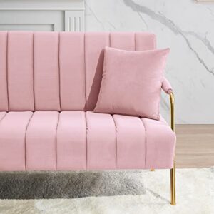 Yoluckea Modern Velvet Loveseat Sofa 60" Upholstered Small Sofa Couch with 2 Pillows & Gold Metal Legs Contemporary Living Room 2-Seat Sofa Love Seat for Dorm Apartment Small Space -Pink