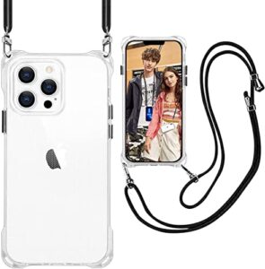 zhiyiwu compatible with iphone 14 pro max case clear shockproof strap shoulder strap crossbody tpu iphone14 promax clear case adjustable neck lanyard protector iphone14 promax case-clear
