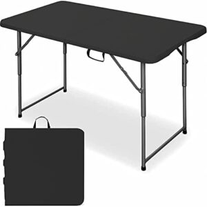 niuta 4ft fold-in-half table, portable folding table, black