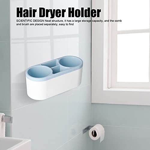 Hair Dryer Holder, Wall Mounted Hair Dryer and Straightener Holde Multifunctional Hairdryer Stand for Hair Tool Storage Dressing Table Bathroom Hair Salon Hotel(Blue)