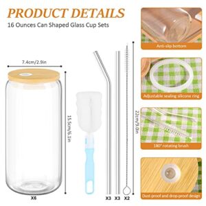 Verdenu 6 Pcs Glass Cups Set, 16oz Drinking Glasses with Lids and Glass Straws, Can shaped Iced Coffee Cup, Clear Beer Can Glass, Cute Tumbler Cup, Ideal for Gift, Homemade DIY Drink