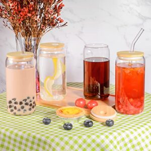 Verdenu 6 Pcs Glass Cups Set, 16oz Drinking Glasses with Lids and Glass Straws, Can shaped Iced Coffee Cup, Clear Beer Can Glass, Cute Tumbler Cup, Ideal for Gift, Homemade DIY Drink