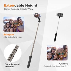 Sensyne 3 in 1 Selfie Stick, 40" Extendable Phone Tripod with Wireless Remote, Lightweight, Portable for Selfies, Video Recording, Live Stream, YouTube, TikTok, Compatible with All Cell Phones