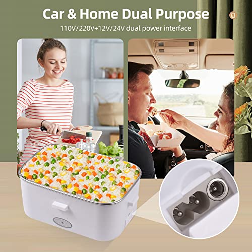 Ailgely Electric Lunch Box Food Heater,2 in 1 Food Warmer Heated Lunch Box,1.8L Removable Stainless Steel Container,110V 12V-24V 60W,Leak-proof,with Bag, Spoon, Fork for Car Truck Home