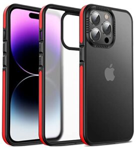 casus shockproof translucent matte hard back cover with soft silicone grip frame slim thin designed for iphone 14 pro max case (2022) - red|black