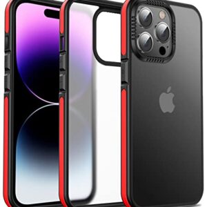 Casus Shockproof Translucent Matte Hard Back Cover with Soft Silicone Grip Frame Slim Thin Designed for iPhone 14 Pro Max Case (2022) - Red|Black