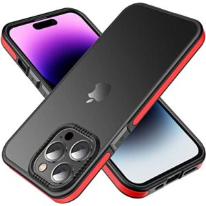 Casus Shockproof Translucent Matte Hard Back Cover with Soft Silicone Grip Frame Slim Thin Designed for iPhone 14 Pro Max Case (2022) - Red|Black