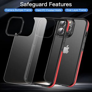 Casus Shockproof Translucent Matte Hard Back Cover with Soft Silicone Grip Frame Slim Thin Designed for iPhone 14 Pro Max Case (2022) - Red|Black