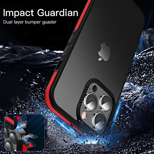 Casus Shockproof Translucent Matte Hard Back Cover with Soft Silicone Grip Frame Slim Thin Designed for iPhone 14 Pro Max Case (2022) - Red|Black