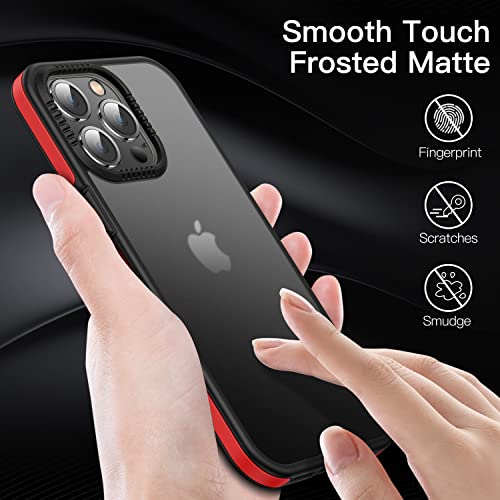 Casus Shockproof Translucent Matte Hard Back Cover with Soft Silicone Grip Frame Slim Thin Designed for iPhone 14 Pro Max Case (2022) - Red|Black