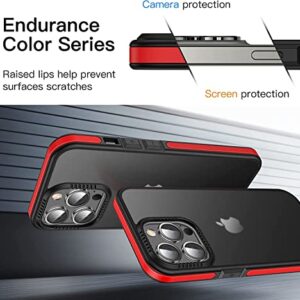 Casus Shockproof Translucent Matte Hard Back Cover with Soft Silicone Grip Frame Slim Thin Designed for iPhone 14 Pro Max Case (2022) - Red|Black