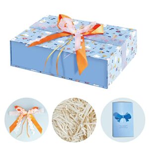 aiuonenian gift boxes with lid 11.4x8.3x3.4in, large birthday gift boxes for presents, bunny cartoon design gift box for child birthday gift, wedding gift box (blue)