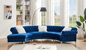 legend vansen curved modular sofa semi circular couch，comfortable velvet upholstery，living room, apartment, bedroom sectional, 138.6'', blue