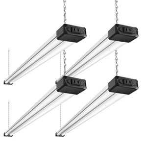 bbounder 4 pack linkable led shop light with reflector, super bright 6500k cool daylight, 4400 lm, 4 ft, 48 inch integrated fixture for garage, 40w equivalent 250w, surface & suspension mount, black