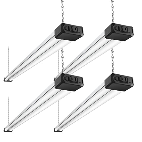 BBOUNDER 4 Pack Linkable LED Shop Light with Reflector, Super Bright 6500K Cool Daylight, 4400 LM, 4 FT, 48 Inch Integrated Fixture for Garage, 40W Equivalent 250W, Surface & Suspension Mount, Black