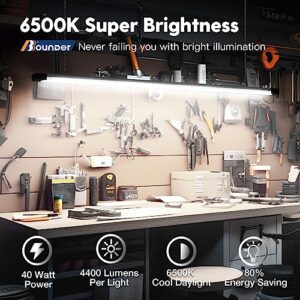 BBOUNDER 4 Pack Linkable LED Shop Light with Reflector, Super Bright 6500K Cool Daylight, 4400 LM, 4 FT, 48 Inch Integrated Fixture for Garage, 40W Equivalent 250W, Surface & Suspension Mount, Black