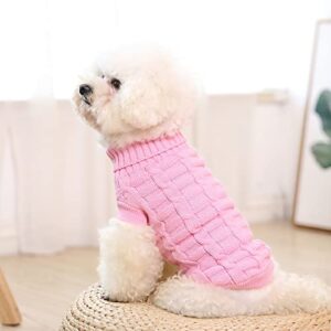 Set of 2 Dog Sweater for Small Dogs, Winter Turtleneck Knitted Chihuahua Sweater, Girl Clothes, Red Cute Pet Knitwear Sweaters Soft Puppy Cold Weather Outfits Doggie Cat Clothing (Medium), Pink+Green