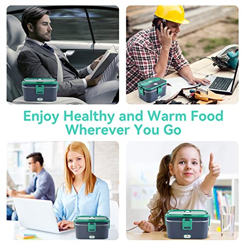 VMOTOR Electric Lunch Box,60W High-power Food Heater,12V/24V/110V 3 in 1 Portable microwave for Car/Truck/Home/Work with 1.8L Removable 304 Stainless Steel Container (Royal blue+Green)