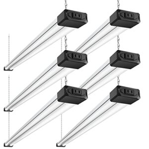 bbounder 6 pack linkable led shop light with reflector, super bright 6500k cool daylight, 4400 lm, 4 ft, 48 inch integrated fixture for garage, 40w equivalent 250w, surface & suspension mount, black