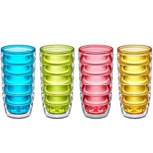 Amazing Abby - Arctic - 24-Ounce Insulated Plastic Tumblers (Set of 4), Double-Wall Plastic Drinking Glasses, Mixed-Color High-Balls, Reusable Plastic Cups, BPA-Free, Shatter-Proof, Dishwasher-Safe