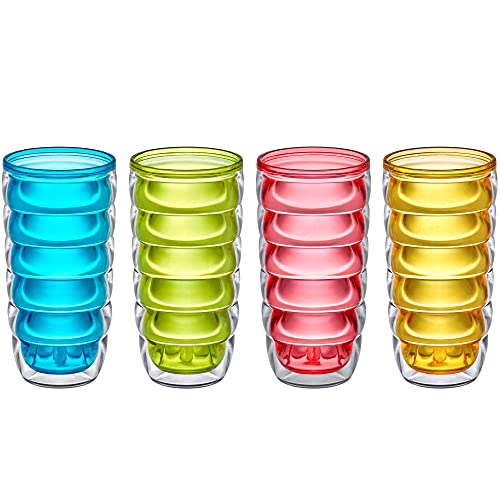 Amazing Abby - Arctic - 24-Ounce Insulated Plastic Tumblers (Set of 4), Double-Wall Plastic Drinking Glasses, Mixed-Color High-Balls, Reusable Plastic Cups, BPA-Free, Shatter-Proof, Dishwasher-Safe