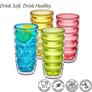 Amazing Abby - Arctic - 24-Ounce Insulated Plastic Tumblers (Set of 4), Double-Wall Plastic Drinking Glasses, Mixed-Color High-Balls, Reusable Plastic Cups, BPA-Free, Shatter-Proof, Dishwasher-Safe