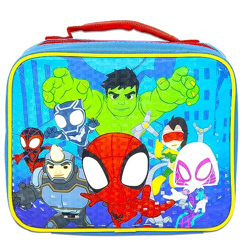 Spidey and His Amazing Friends Mini Backpack with Lunch Box Set - Bundle with 11'' Spiderman Backpack, Spidey Lunch Bag, Water Bottle, Stickers, More | Spiderman Backpack for Toddlers