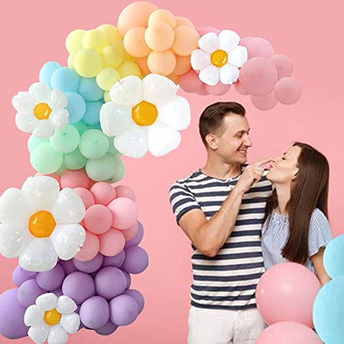 Daisy Balloon Garland Arch Kit ，White Groovy Daisy Flower Macaron Pastel Balloons Garland for Baby Shower Daisy Theme Wedding Girls Birthday Two Groovy Boho Party Decoration